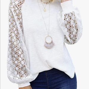 Women’s Long Sleeve Tops Lace Casual Loose Blouses T Shirts